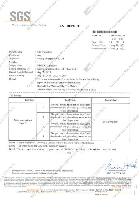 Test Report - Tấm Laminate KD ECO+ - Công Ty TNHH Keding Việt Nam